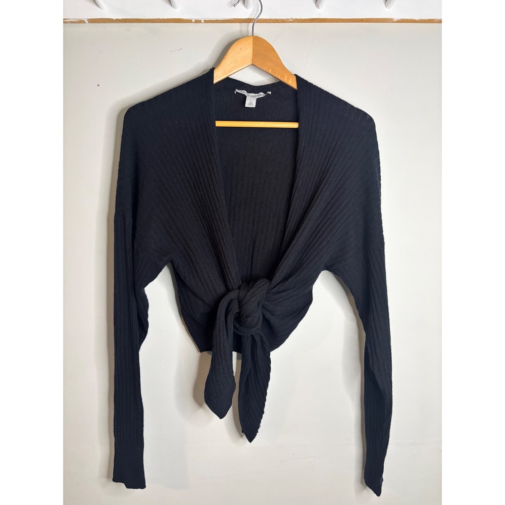 Autumn Cashmere Pure Cashmere Tie Front Wrap Cardigan Black Medium